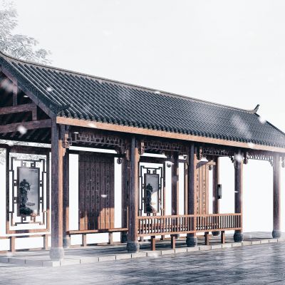 中式长廊，古建筑休闲长廊