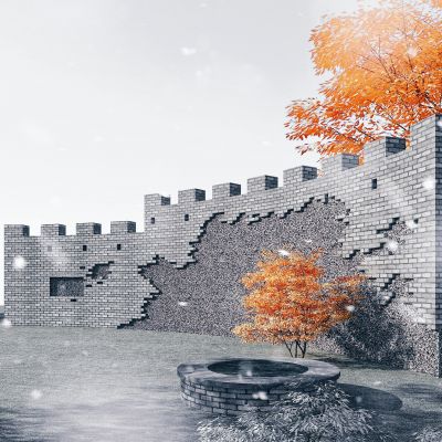 中式景墙，城墙