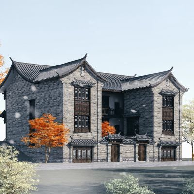 中式双拼别墅，古建传统民房