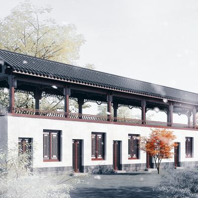 中式长廊，古建观景亭3D模型