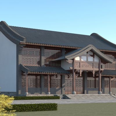 中式酒店，古建商业楼房