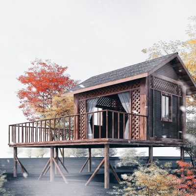 现代凉亭，木屋，观景亭