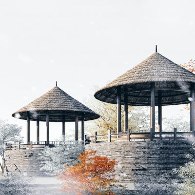 茅草亭子，观景亭