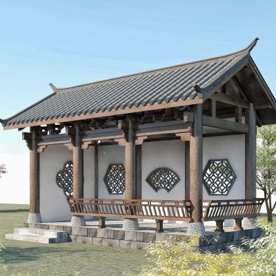 中式长廊，古建凉亭