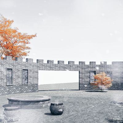 中式景墙，城墙