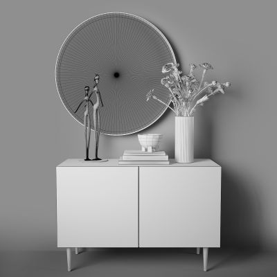  边柜，雕像，花瓶，镜子