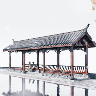 中式长廊，古建休闲亭子