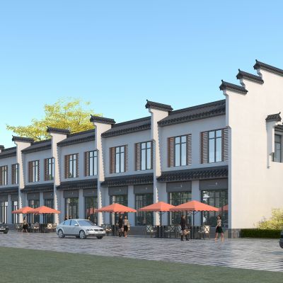 新中式商业街，徽派商业街，青瓦白墙马头墙