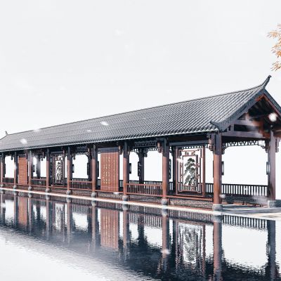 中式文化长廊，古建休闲亭子