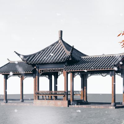 中式长廊，古建休闲亭子