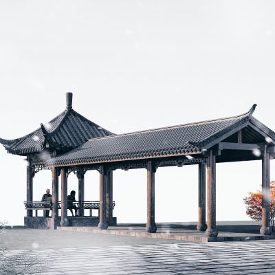 中式长廊，古建休闲亭子