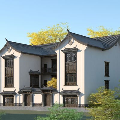 中式双拼别墅，古建传统民房