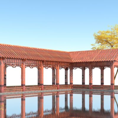 新中式长廊，古建休闲亭子