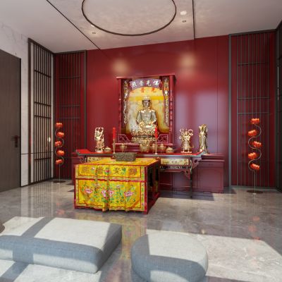 新中式佛堂 佛龛3D模型