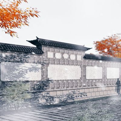 中式景墙，照壁3D模型