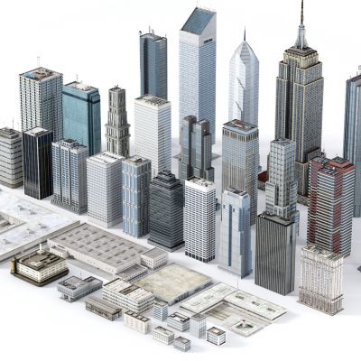 现代建筑群，城市建筑，鸟瞰建筑，建筑配楼，商业裙楼，贴图建筑，鸟瞰配楼