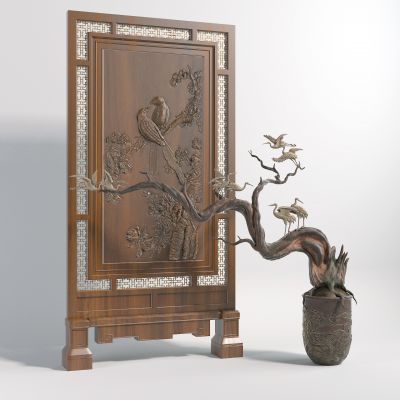 中式隔断 屏风 盆景