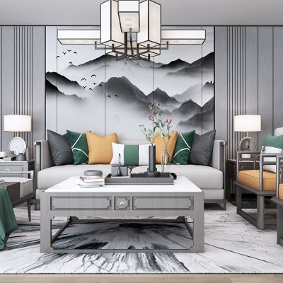 新中式客厅，新中式沙发，沙发组合，