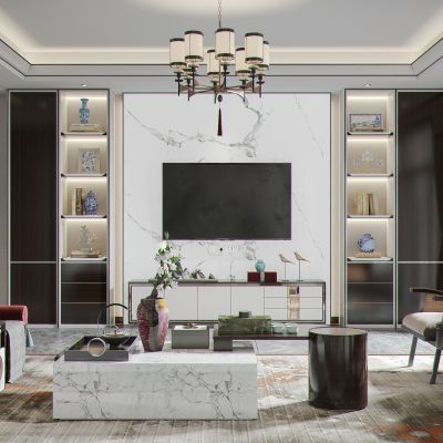 新中式风格客厅餐厅门厅