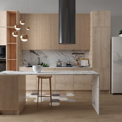 北欧开放式厨房 冰箱 吧台