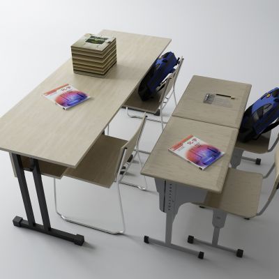 现代课桌 书本 书包