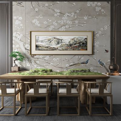 新中式茶桌 盆栽