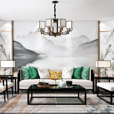 新中式客厅，新中式沙发组合，新中式，