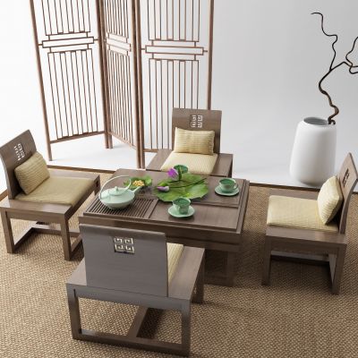 新中式茶桌 地毯3D模型