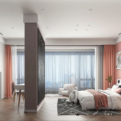 现代主卧 书桌 衣柜