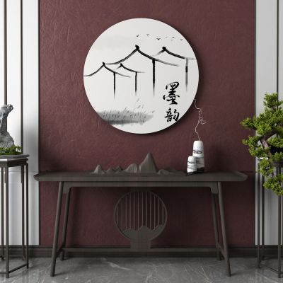 新中式边柜 盆栽