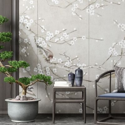 新中式休闲椅 盆栽