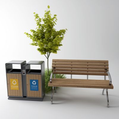 现代户外椅 垃圾桶 草丛