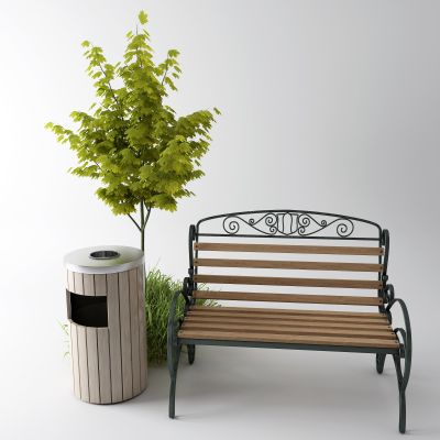 欧式户外椅 垃圾桶 草丛