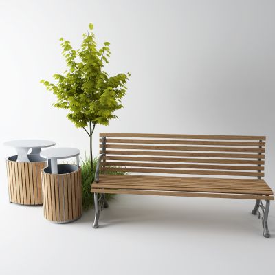 现代户外椅 垃圾桶 草丛