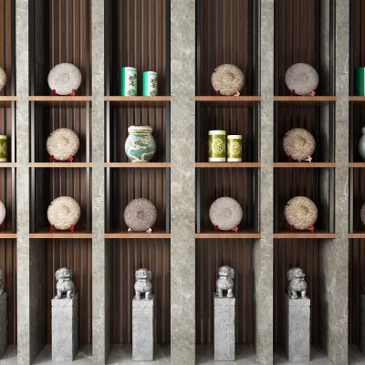 新中式展示架 石狮子 茶叶盒