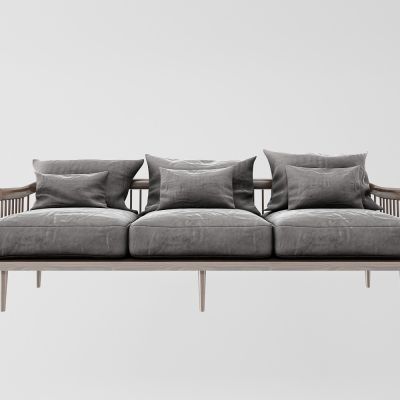 北欧木质布艺多人沙发 