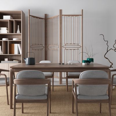 新中式茶桌椅 地毯 隔断