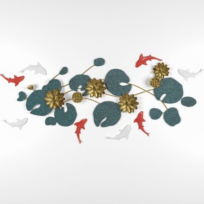 新中式荷花莲叶鱼墙饰