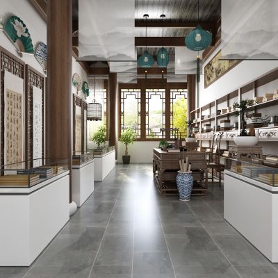 中式古董店 大班台 博古架