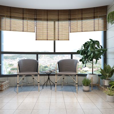 阳台植物吊篮竹帘藤椅休闲椅子3D模型