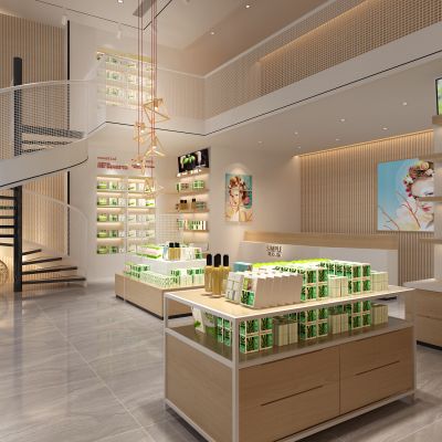 现代护肤品化妆品专卖店货架展柜