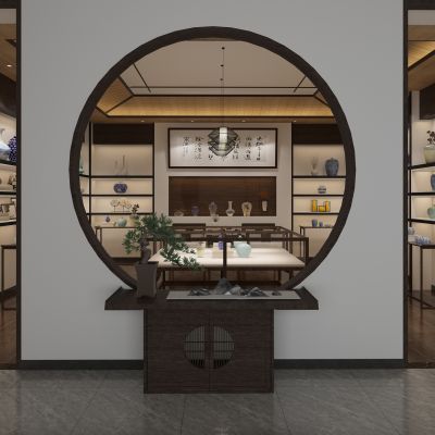 中式古董古玩专卖店展柜货架青花瓷器