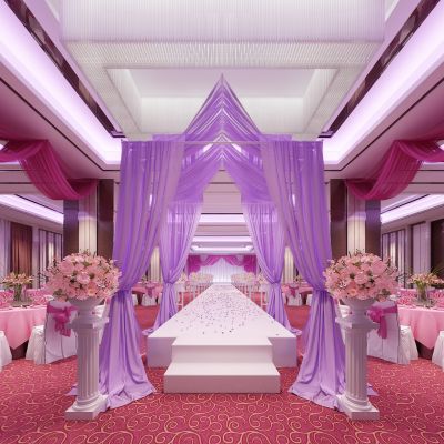 现代婚礼捧花迎宾区花台布幔