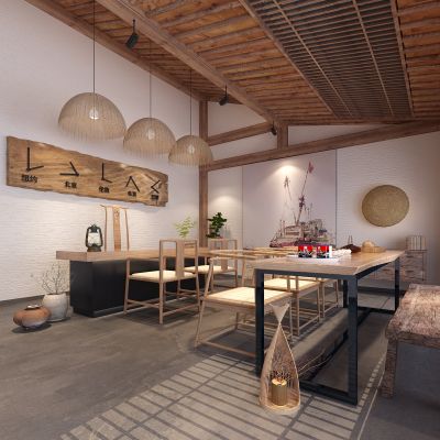 中式民宿农家院茶室接待台