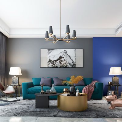 北欧现代客厅沙发茶几摇椅中式台灯鼓凳