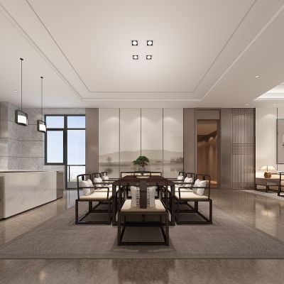 新中式茶室会客厅餐厅茶桌椅沙发