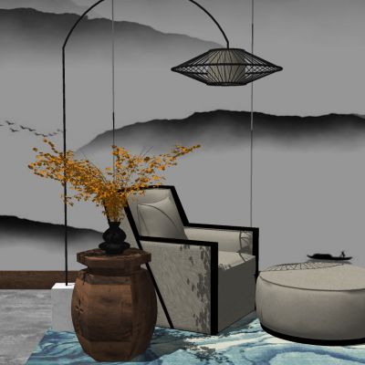 新中式休闲单人休闲沙发