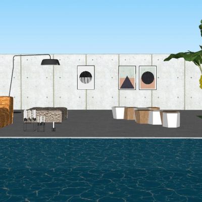 现代简约游泳池布艺L形沙发