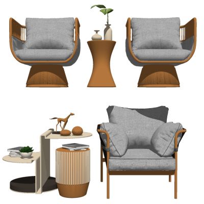 新中式金属铁艺藤编布艺单人休闲沙发