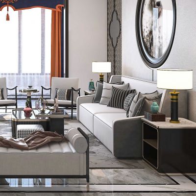 新中式客厅，客厅，沙发组合，